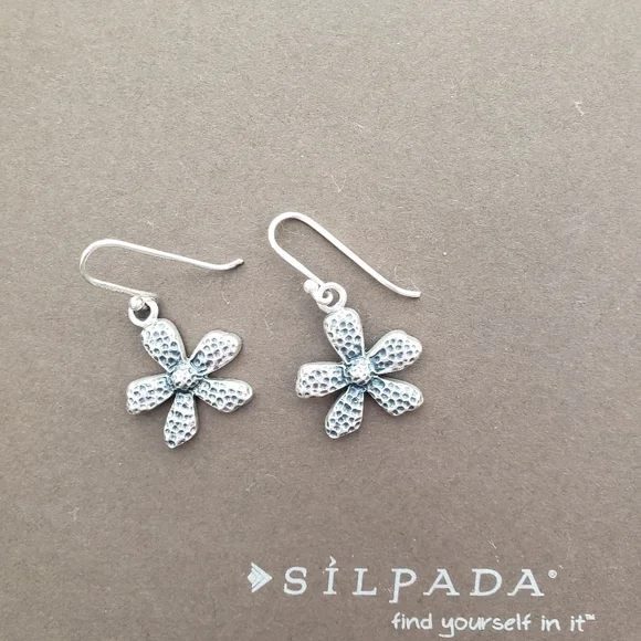 Vintage Silpada Oxidized Sterling Silver Flower Earrings  W1155 - Picture 2 of 10